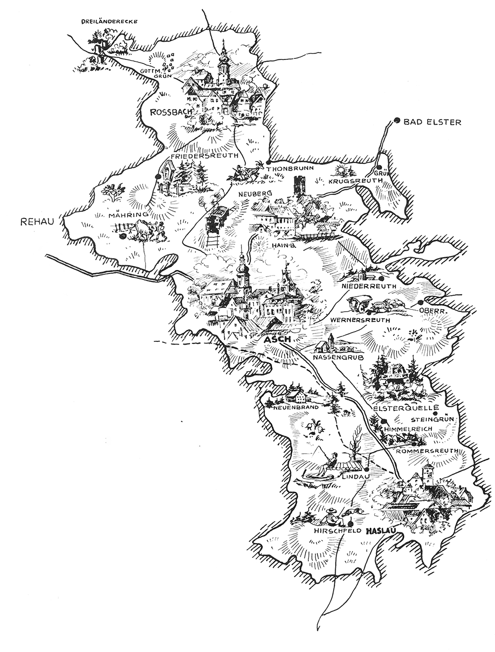Karte des Ascher Landes vor 1946
