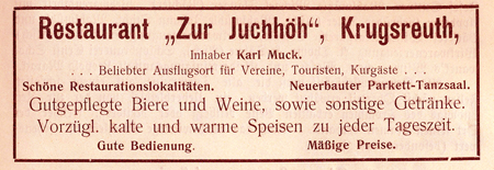 Inzerát na hostinec Juchhöh z roku 1906