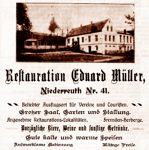 Inzerát Gasthaus Müller z roku 1906