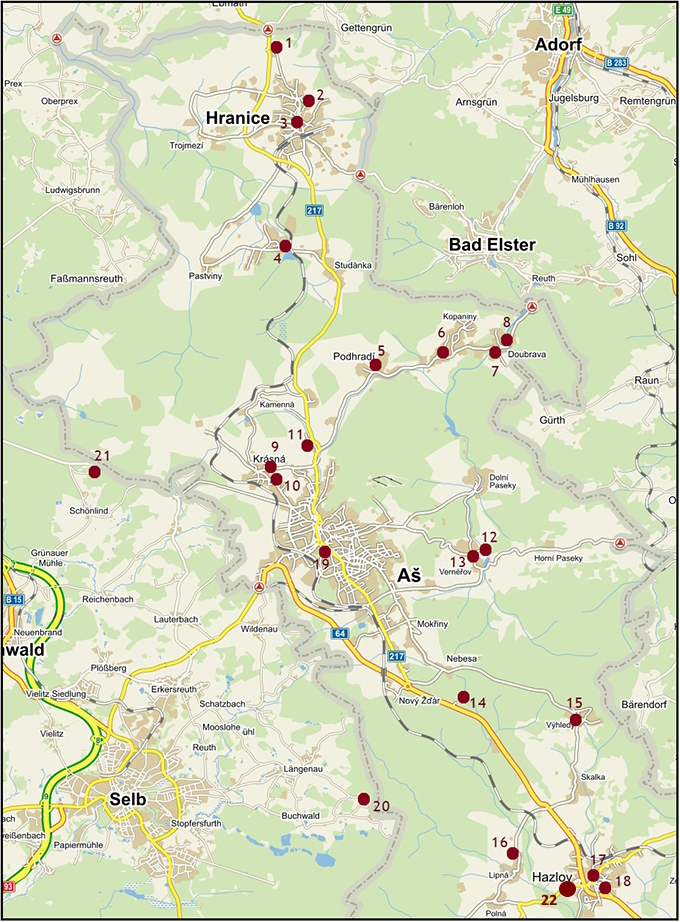 Mapa současných hostinců na Ašsku