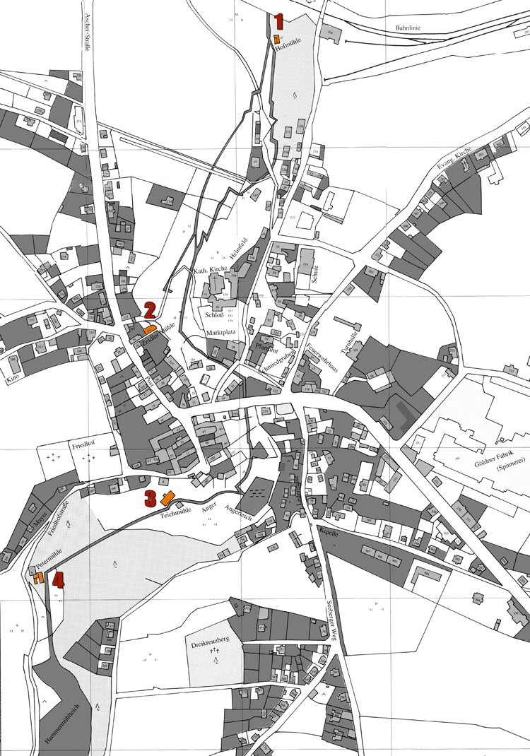 Karte von Haslau mit Mühlen