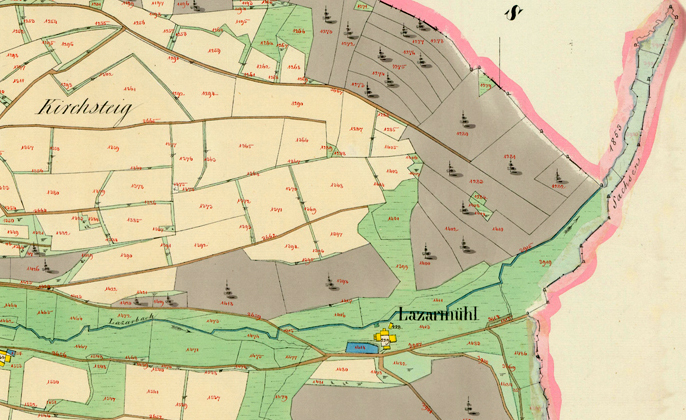Lazarův mlýn na mapě z roku 1841