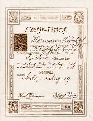 Výuční list Hermanna Knöckela