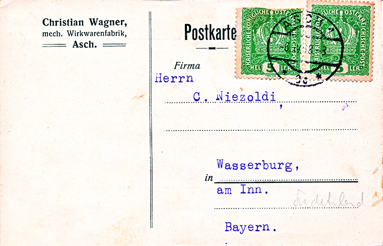 Postkarte Asch 1918