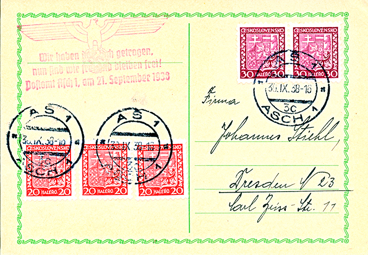 Postkarte Asch 1938