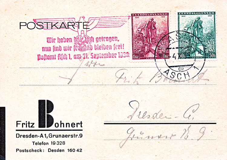 Postkarte Asch 1938