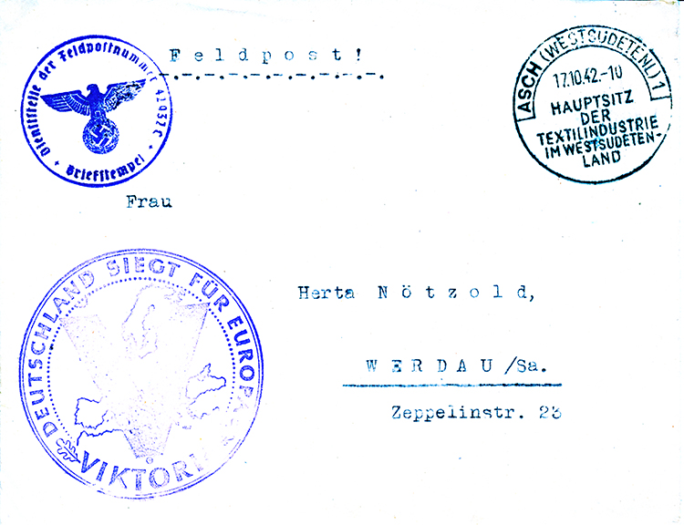 Postkarte Asch 1942